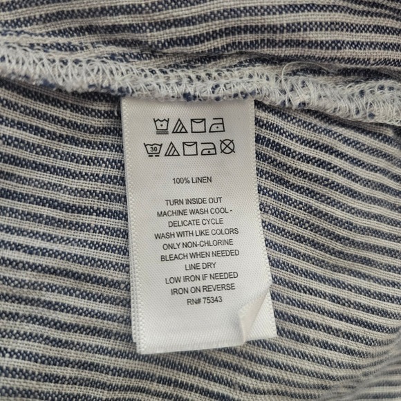 Tahari 3X Linen Shift Dress Blue White Pinstripe Split Neck Coastal Casual NWT - Picture 7 of 7